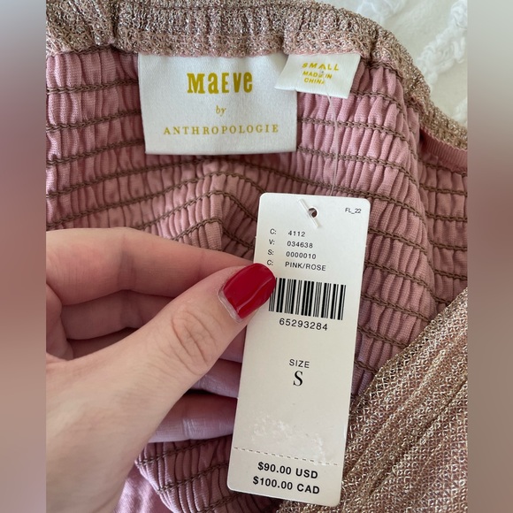 NWT Anthropologie strapless top, nude sparkle fabric with stretch back SIZE S - Picture 2 of 3